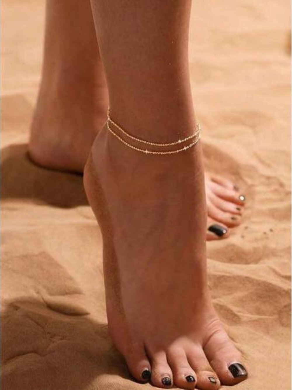 Minimalist Shiny Double-Layer Gold Anklet, Beac